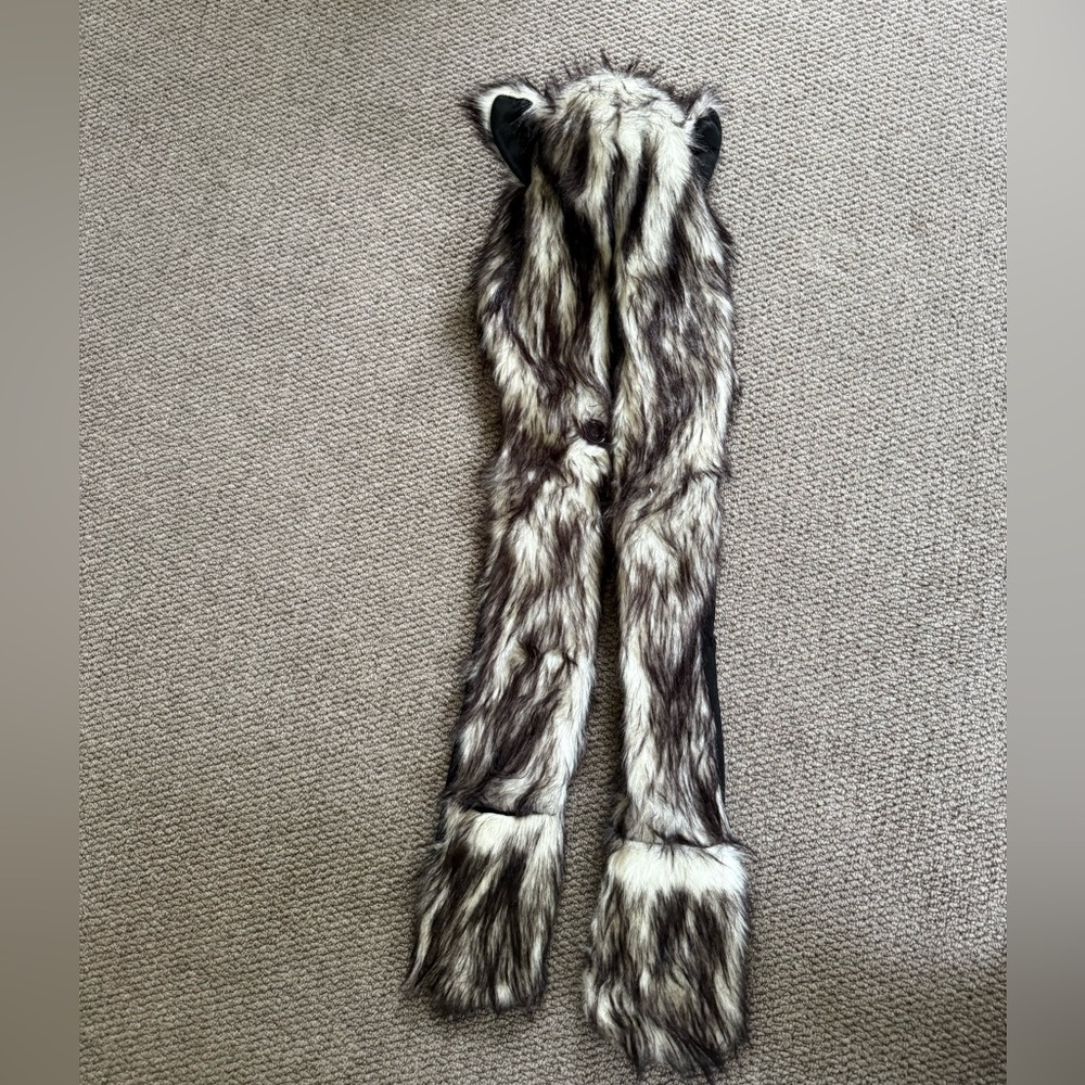 Grey Wolf faux fur Hood with Ears and Paws.  Halloween Costume. - Picture 7 of 10